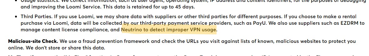 opera VPN privacy policy