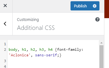additional css for changing fonts in wordpress
