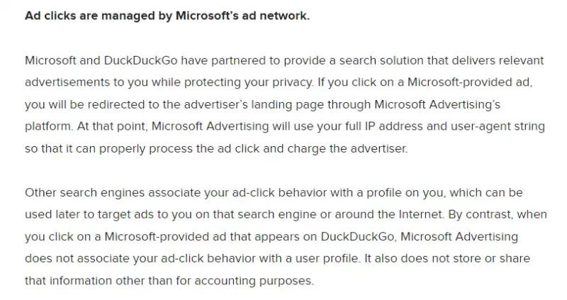 duckduckgo data sharing with microsoft