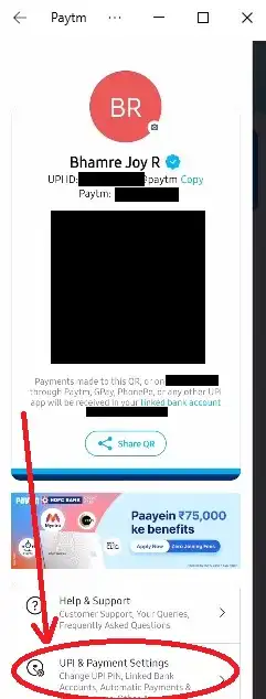 paytm UPI and payment settings
