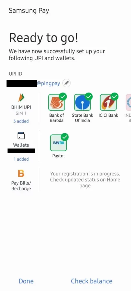 samsung wallet UPI set up complete