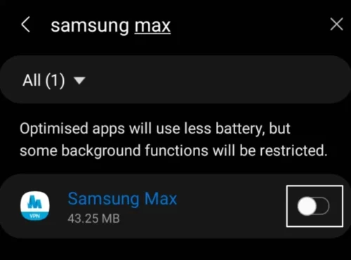 samsung max vpn battery optimization settings