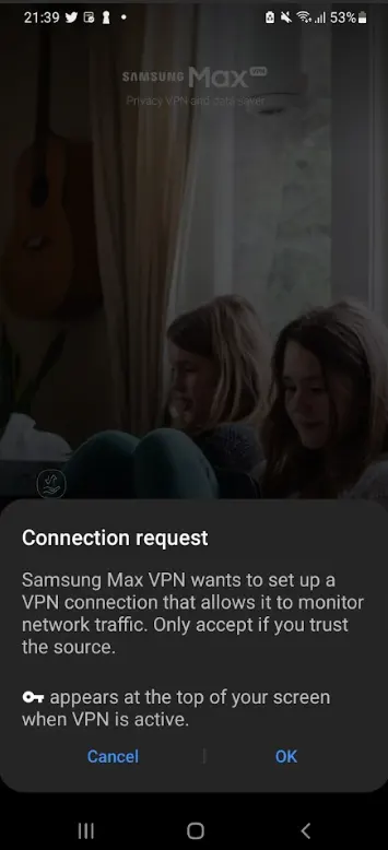 samsung max vpn connection request